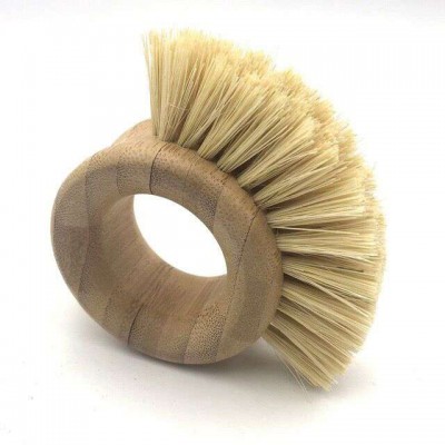 OEM ECO-friendly Kitchen cleaning brush sisal palm bamboo short handle round dish washing pot brush