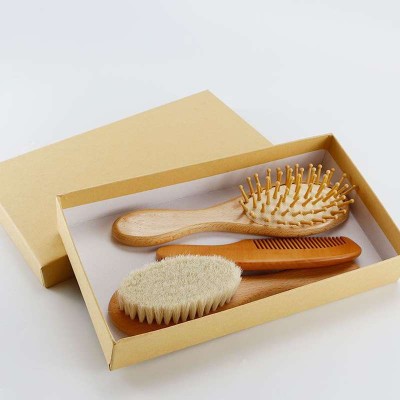 SUKI 2020 Baby shampoo brush set bath bath toiletries beech massage comb wool brush newborn care set