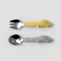 Lfgb New Design Cute Car Shape Silicone Spoon Stainless Steel Spoon And Fork