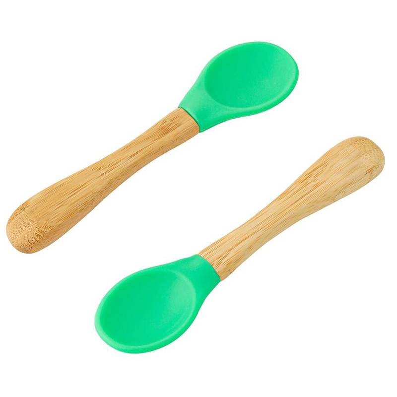 Infant Self Natural Bamboo Baby Spoons Soft Silicone Weaning Utensils First Feeding