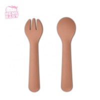 Food Grade Bpa Free Eco Friendly Custom Reusable Mini Silicone Spoon And Fork Cutlery Set Baby Newborn Infant Toddler Kids