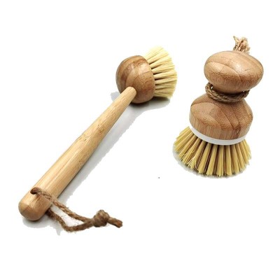 Eco friendly bamboo dish scrubbing brush floor brush fruit cleaning brush with round handle